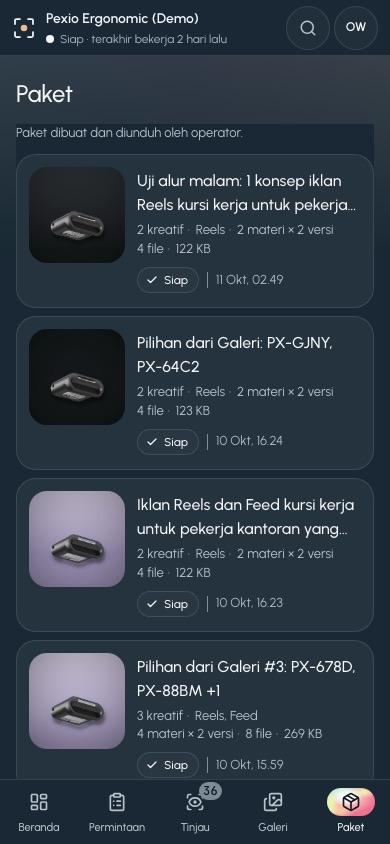 Paket pemilik di HP